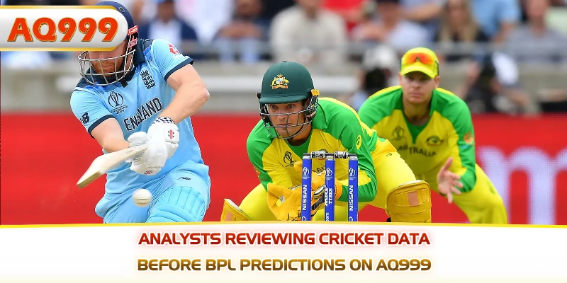 Analysts reviewing cricket data before BPL predictions on AQ999