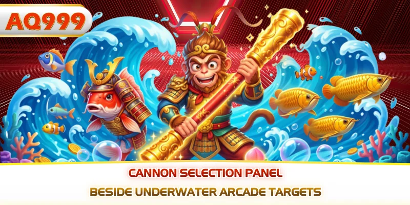 Cannon selection panel beside underwater arcade targets