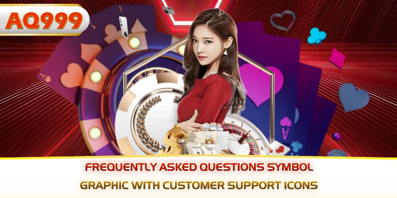 Frequently asked questions symbol graphic with customer support icons