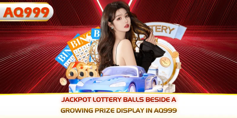 Jackpot lottery balls beside a growing prize display in AQ999