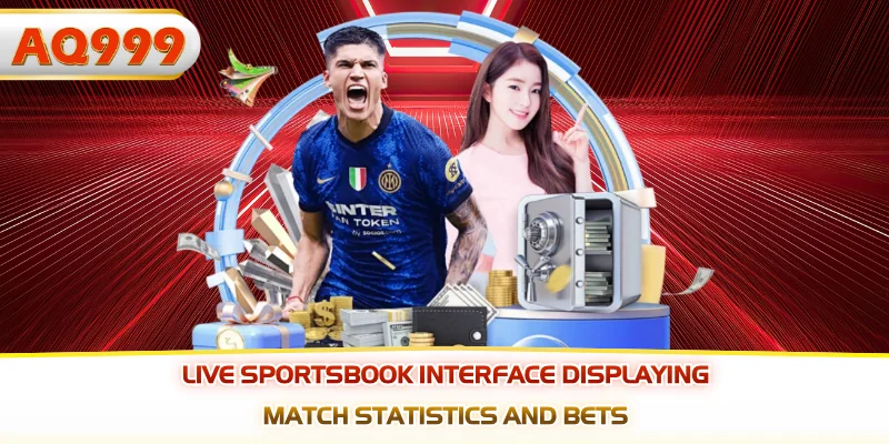 Live sportsbook interface displaying match statistics and bets