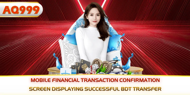 Mobile financial transaction confirmation screen displaying successful BDT transfer