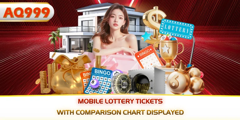 Mobile lottery tickets with comparison chart displayed