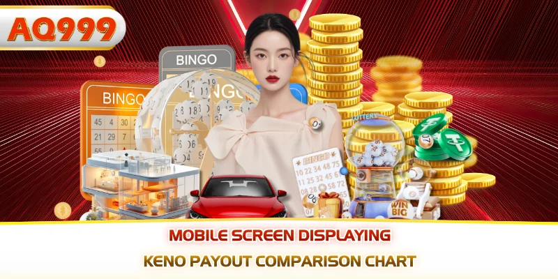 Mobile screen displaying keno payout comparison chart