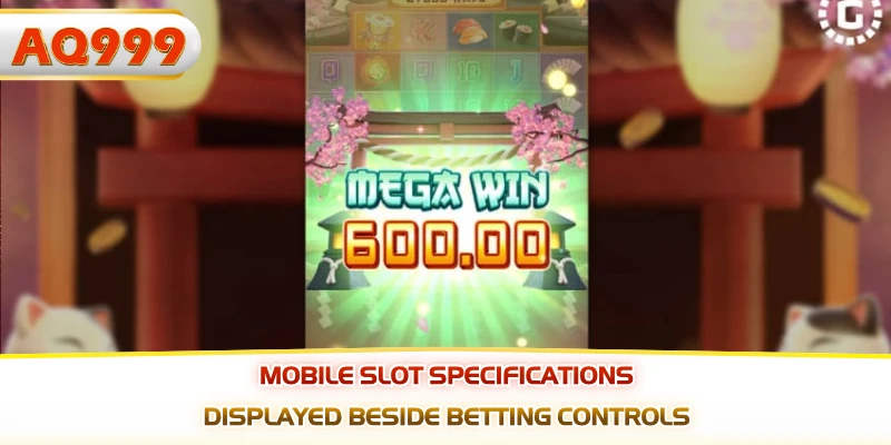 Mobile slot specifications displayed beside betting controls