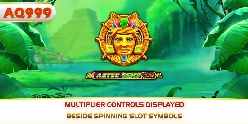 Multiplier controls displayed beside spinning slot symbols