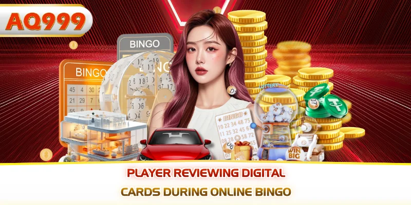 Player reviewing digital cards during online bingo