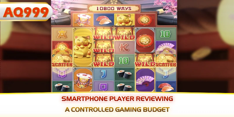 Smartphone player reviewing a controlled gaming budget