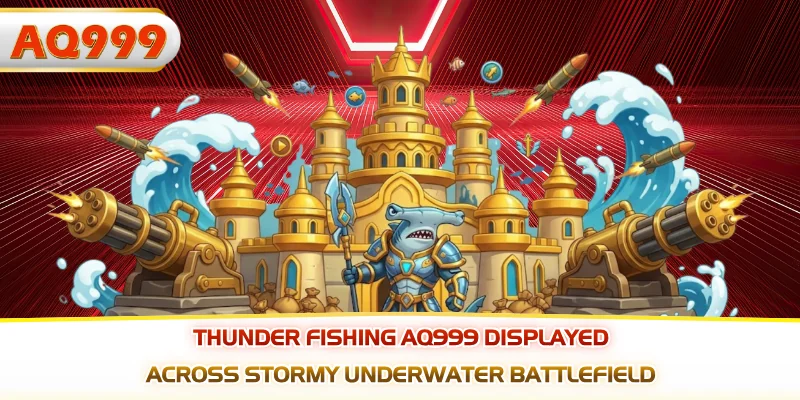 Thunder fishing AQ999 displayed across stormy underwater battlefield